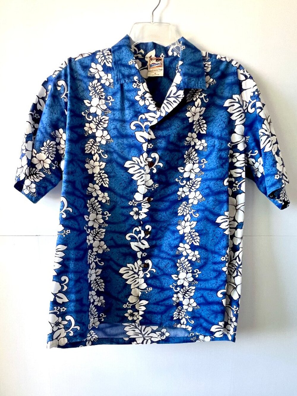 Vintage Hawaiian Togs Men's Button Down Shirt, Blue and White Floral Size XL, EC